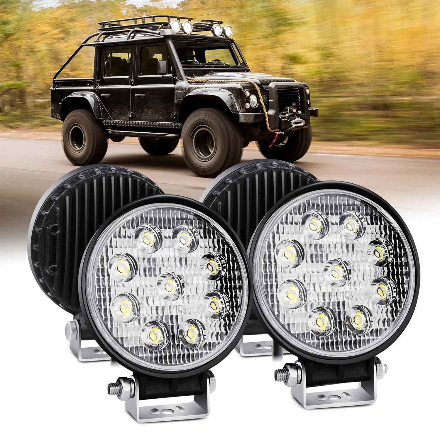 Nilight 4PCS 4.5" 27W 3000LM Round LED Floodlights - Durable Metal Aluminum Construction, Adjustable Cooling Off-Road Car Accessories for Jeep, SUV Bumper, Roof Bar