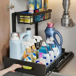 2-Tier Pull-Out Under Sink Organizer - Metal Storage Rack Bathroom Organizing Accessories For Kitchen & Bathroom Cabinets Under Sink Organizers And Storage Bathroom Storage Cabinet