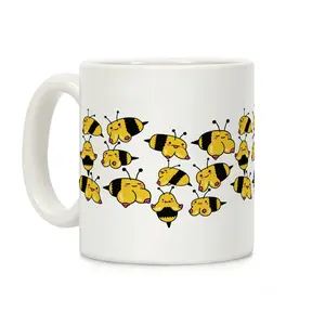 Bee Pattern Coffee Mug, Funny Cute Bee Mug, Ceramic 11oz 15oz Wraparound Glossy, Gift for Friends Her Him Coworkers