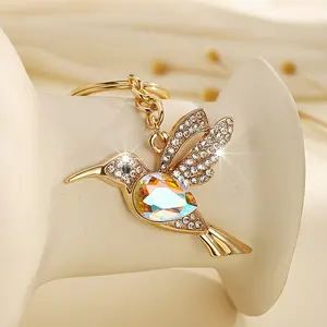 Luxurious Hummingbird Key Ring Bag Pendant, Fashionable Alloy Material Inlaid Rhinestones Crystal Glass, Cute Ladies Accessories, Bling Bling Keychains