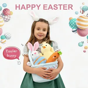 Easter Cute Plush Basket Set, Includes Bunny, Chick, Carrot, Egg, Perfect Easter Gift, Adorable Plush Animals, Soft Stuffed Animal