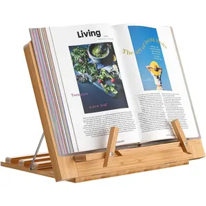 Wooden Desktop Book Stands, Adjustable Book Stand for Reading,  Cook Book Holder Seat,  Foldable Riser for Tablet, Recipe, Laptop with Page Clips