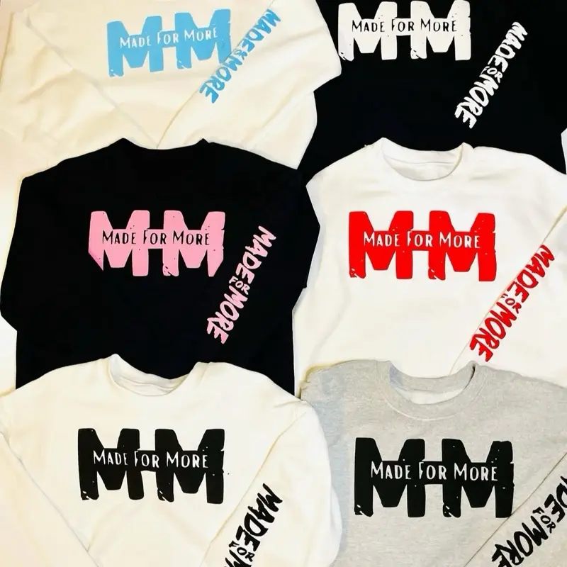 "Made For More" Crewneck SweatShirts in Assorted Colors with Bold MM Logo Design for Casual Wear Pullover Tops Unisex Winter Soft