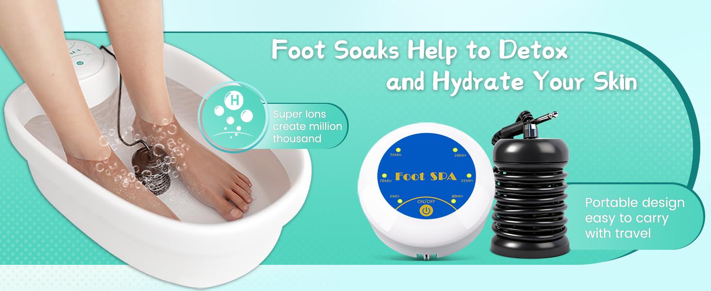 Portable Ionic Foot Bath Detox Machine - Plug-In Bathroom Relaxation Aid with Plug, 1-Touch Start, 30min Auto Shut Off, Smart Controller, Purified Water Function, Adjustable Massage, 4.33x2.36in, Any Basin Compatible Gift for Body Detox & Stress Relief