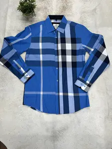 Men's Shirt Long Sleeve Checkers Bright Blue White