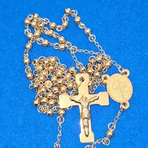 Small Size prayers Stainless Steel, 18 Karat Gold-plated Beads Religious Rosary, 26-18 Inch Long water resistant