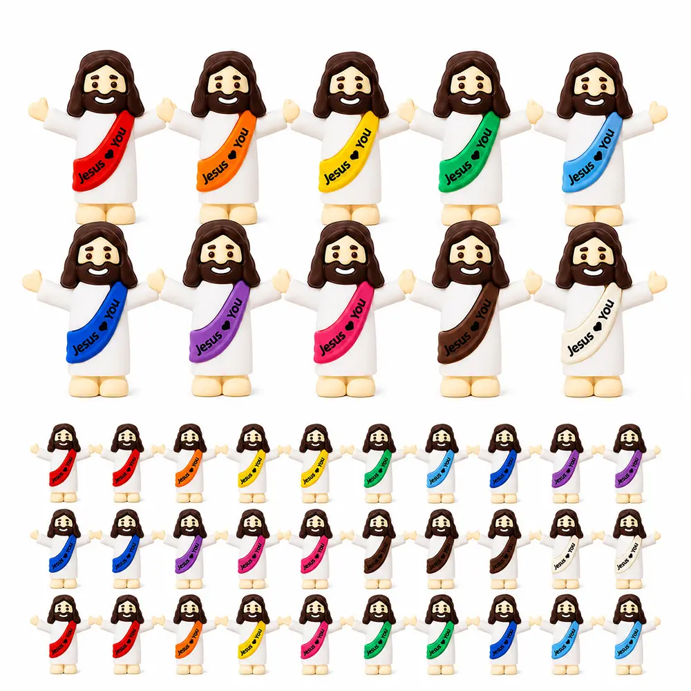 Bulk Miniature Jesus Figurines 1.4 Inch Identical Uniform Size Small Dolls 10 Mixed Colors Pack of 30-200 Pcs Religious Christian Gifts for Hide and Seek Sunday School Easter Egg Fillers