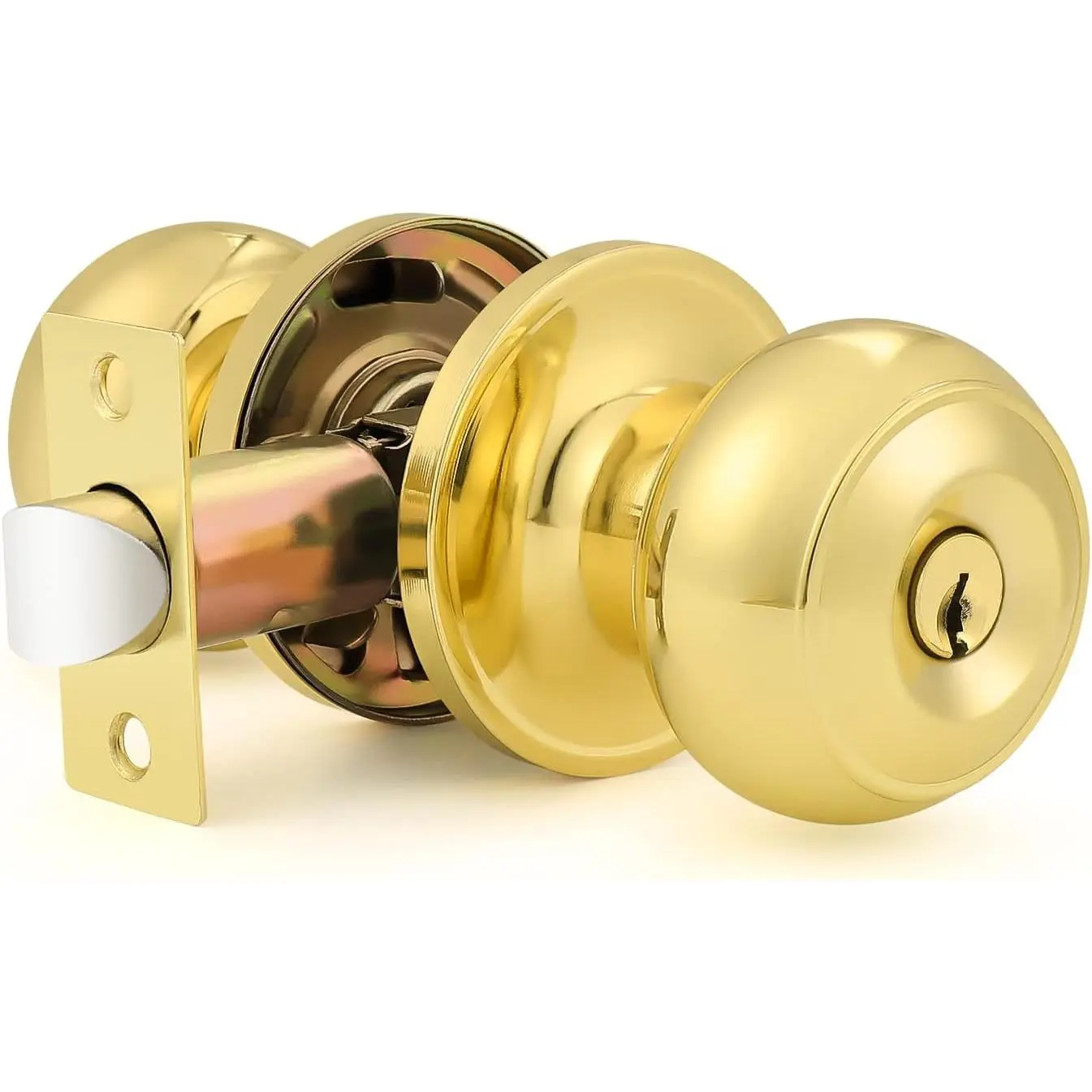 1 Pack Entrance Door Knobs Door Lock Keyed Not Alike Lockset Polished Brass Round Ball Entry Door Knobs and 3 Keys