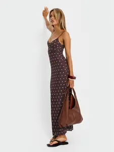 Princess Polly Glass Half Full Mesh Maxi Dress Plum Pink Polka Dot Casual V-Neckline Gathered Ruched Bust Adjustable Straps Stretchy Fabric