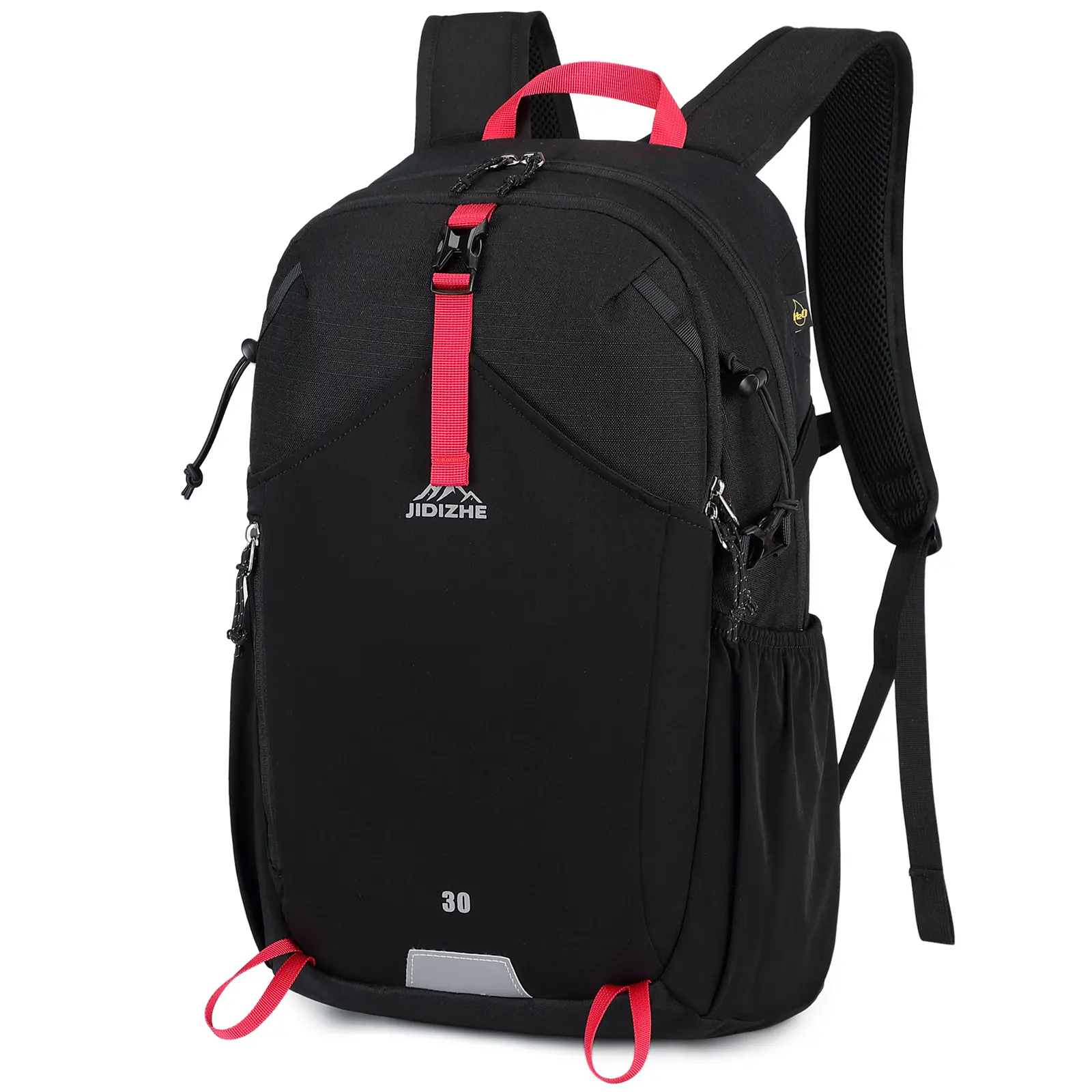 Unisex 30L Waterproof Internal Frame Hiking Backpack with Rain Cover, Compact Lightweight Design, Adjustable Chest Strap, Breathable Backpad for Outdoor Trips (Black)