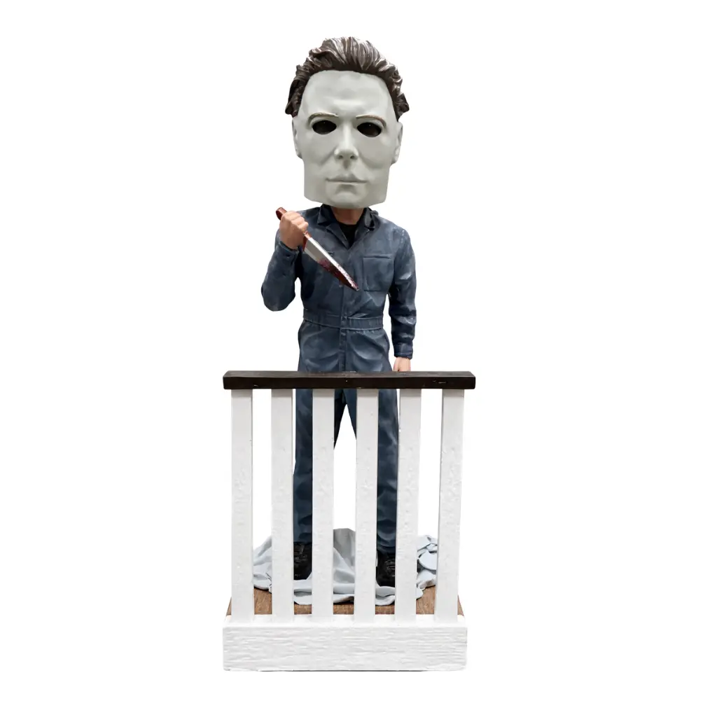 Michael Myers Classic Horror Resin Bobblehead Figurine - 7" Tall Replica White Fence Decorative Collectible, Abe's Gifts Washington DC Option for Entertainment Enthusiasts, Signature Mechanic Coveralls, Ultimate Halloween Vibes