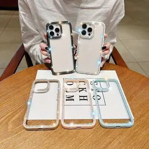 A Delicate phone cases with a Transparent Design And a Dopamine Diamond Border Suitable for 16 15 14 13 12 11 Promax Featuring a Soft Border That Absorbs Shocks