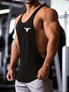Bull Graphic Stringer Tank Top - Gym Workout Muscle Sleeveless Shirt