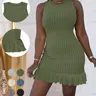 Women's Casual Summer Dress, Sleeveless, Elegant Ruched & Ruffle Hem Design, Comfortable Basic Chic Style Fit Dress for Everyday Wear