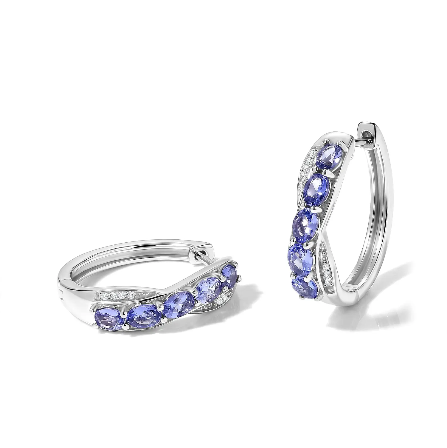 EverTrue Tanzanite, White Zircon Hoop Earrings in Platinum Bond 1.85 ctw