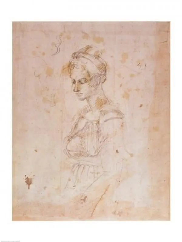Michelangelo Buonarroti W.41 Woman Sketch Poster Print - 18x24 in, Removable Home Decor, Ideal Gift for Art Enthusiasts