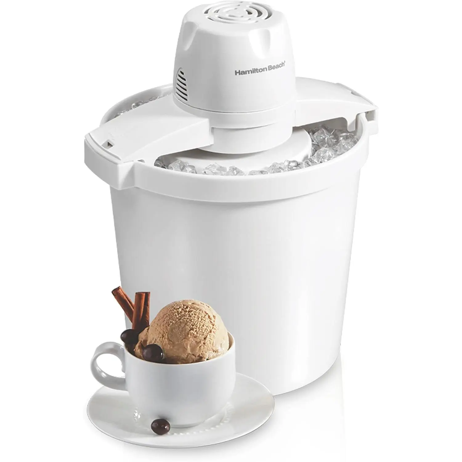 Hamilton Beach Automatic Electric 4-qt Ice Cream Maker & Frozen Yogurt Machine (68330N) - White, Simple & Customizable for Sorbet, Sherbet, Gelato, Custard