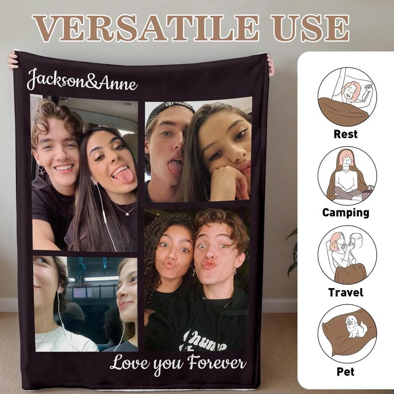 BARLEY ONE Click “Shop Chat”, Send Photos, Custom Blanket with Picture Personalized Photo Throw Blanket Customized Text Fleece Blanket for Girlfriend Boyfriend Wife Husband Couple Gifts
