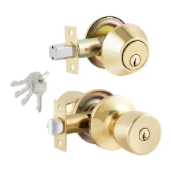 Grip Tight Tools EDT01-KA3 Entry Single Cylinder Brass Tulip Style & Deadbolt with 4 KW1 Keys Comb Lock Set