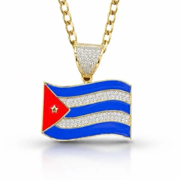 Cuban Flag Necklace  Gold Cuban Chain with Sparkling CZ Zirconia | Iced Out Cuban Flag Pendant | Gift for Cubans | Handmade Jewelry unisex necklace e patriotic necklace -collar patriótico para cubanos -cuba libre -