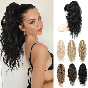 Black Ponytail Extension, 18" Wavy Claw Clip Ponytail Extensions ZJ001 Shoulder Length Curly Wavy Claw Clip in Ponytail Hair Extensions Synthetic Fake Pony tails Hairpieces-Black