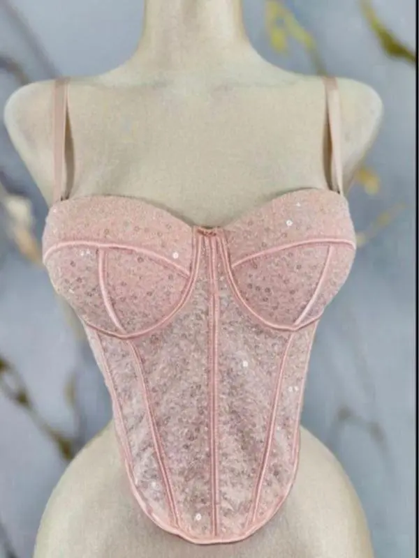 Women's Sparkly Corset Top With Adjustable Straps