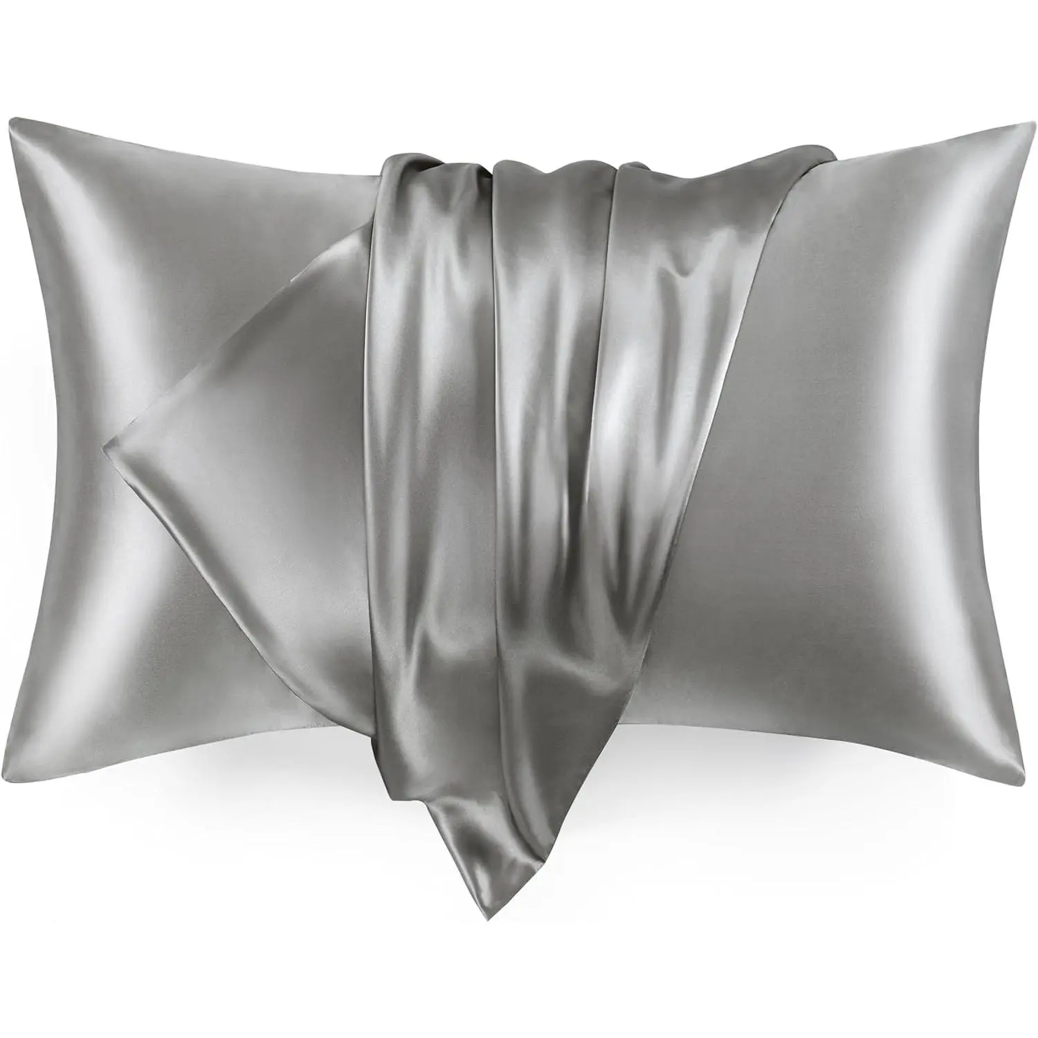 Queen Size Silk Satin Pillowcase Set (2-Pack) - Dark Grey & Light Grey Solid, 20x30 in, Cooling Envelope Edge Closure, Durable, Easy-Care, Smooth Fabric Covers for Hair & Skin, Mesh Laundry Bag Compatible, Fade Resist