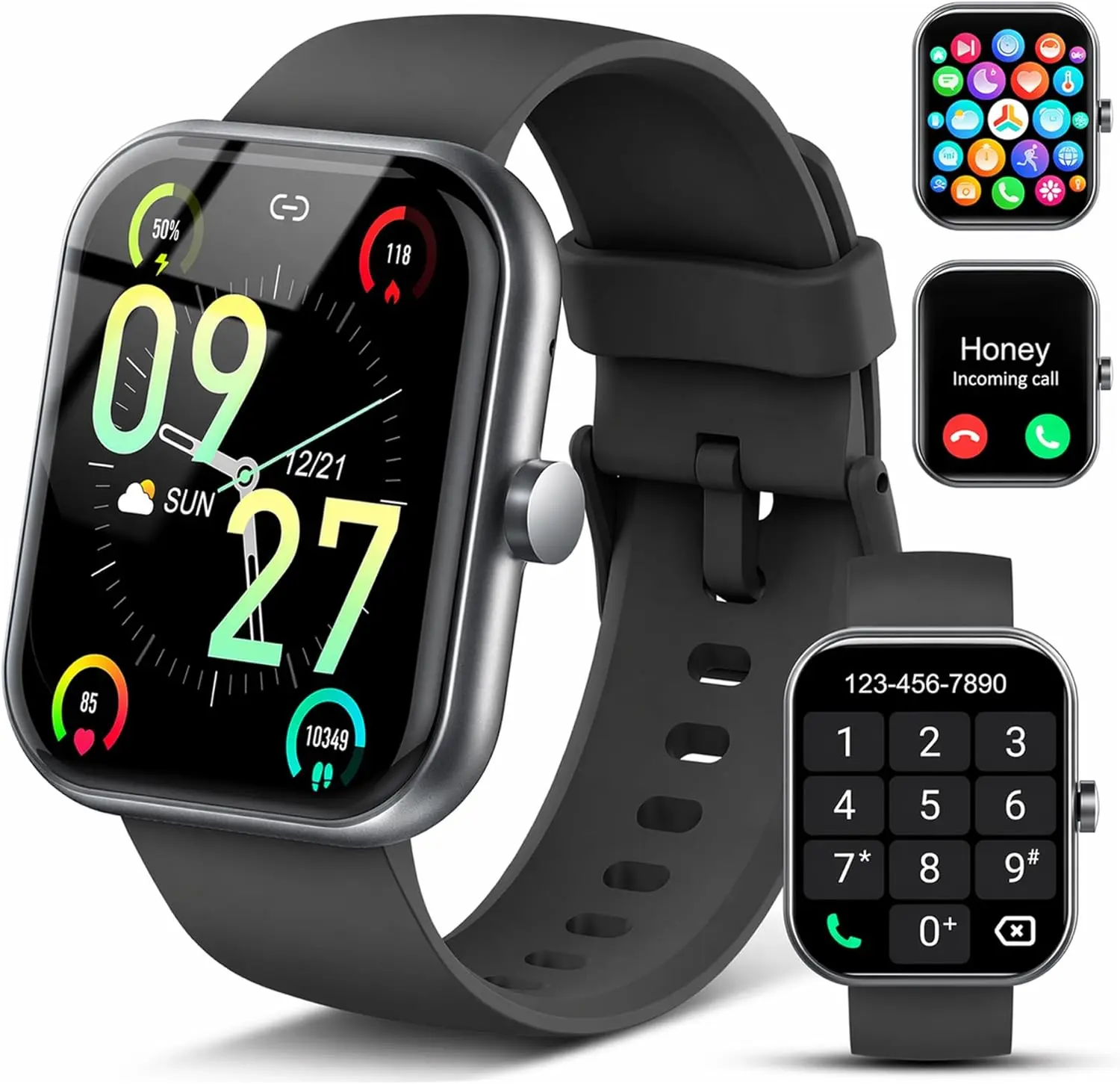 Smartwatch for Men and Women (Bluetooth Calls), 1.69" HD Touchscreen Fitness Tracker, 110+ Sports Modes, Fitness Watch with Heart Rate/Sleep Monitoring/Step Counter, IP68 Waterproof, Compatible with iPhone and Android strap dual app free aluminum case io