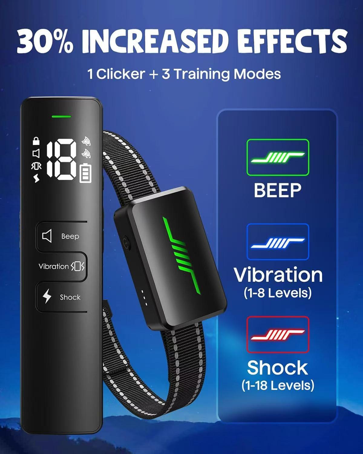 Electric Collar for Dogs with 3 Modes BeepVibration, Shock, Dog Finder (Black)