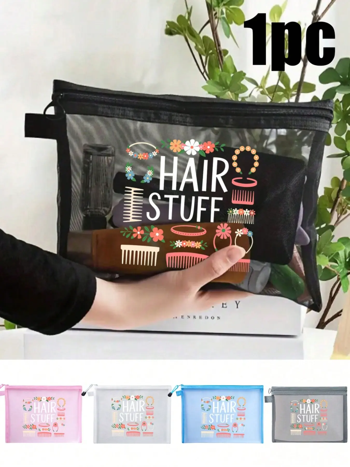 Hairdressing-themed Tote Bag – Multiple styles, suitable for hair ties, headbands, combs, and accessories, Hair Stuff, colorful foldable portable makeup bag, large-capacity storage bag, nylon mesh student stationery zipper bag, document organizer pouch