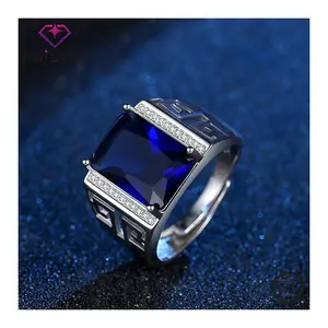 Men's 925 Sterling Silver Ring with Sapphire Zircon Gemstone - Wedding & Bridal Jewelry