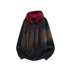 Men's Autumn And Winter Vintage Colorblock Patchwork Loose Fit Couple Hoodie, Men's Everyday Wear, Soft And Comfortable, Loose Versatile Warm Long Sleeve Hooded Jacket, Men's Hoodie