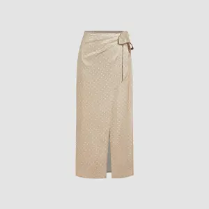 Cider [size 2-10] Satin Mid Rise Polka Dot Split Knotted Maxi Skirt
