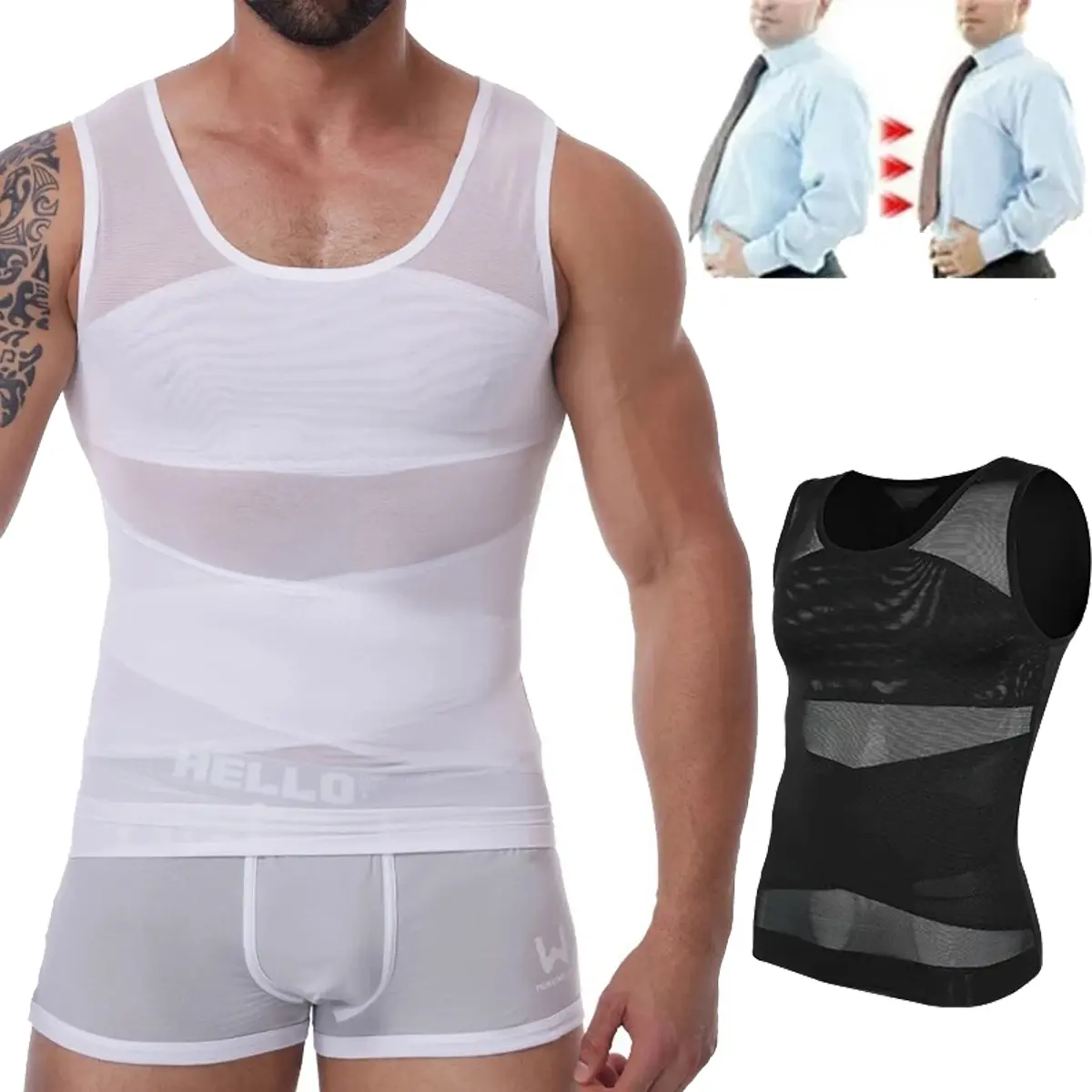 1/2 Pack Men's Compression Tank Top - Stretchy Mesh Shapewear Vest with Tummy Control for Body Sculpting, Lightweight & Breathable for Workouts, Shapewear Body Sculpting, Compression Shirts