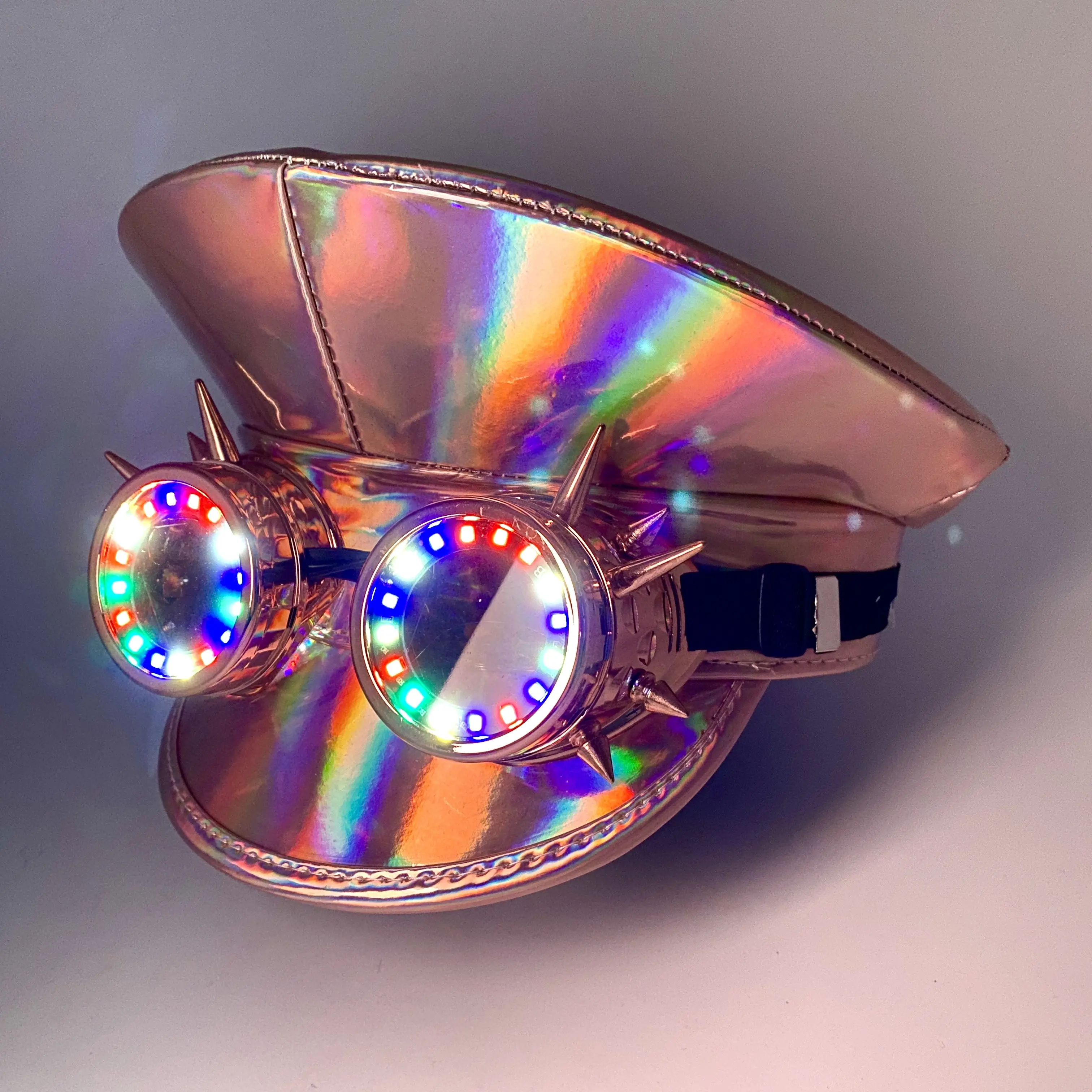 LED Light Up RAVE Captain Style Luxury Women Rhinestone Neon Top Hat Halloween Christmas Burning Man Hat