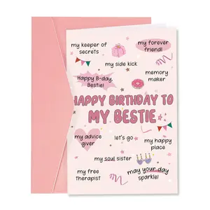 Funny Birthday Card for Bestie, Cute Bestie Birthday Card, Lovely Bday Cards for Friend Soulmate Sister Bff, Perfect Gift Idea, Fun Party Cards, Tearable Greeting Cards