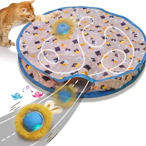 Interactive Cat Toys Ball Fast Rolling in Pouch, Motion Activate Chirping Cat Toy Hide and Seek Mouse Catching Game