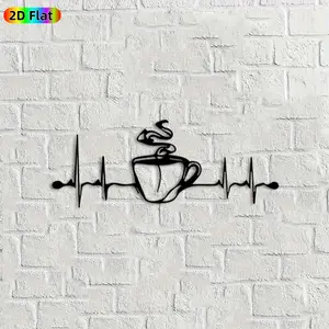 1pc Coffee Cup & Heartbeat Metal Wall Art,Coffee Cup & Heartbeat Statue Mural, Ideal Gift for Christmas, New Year, Coffee & Heartbeat Decor Enthusiasts,  Perfect for Kitchen Wall & Garden Fence Coffee Enthusiasts