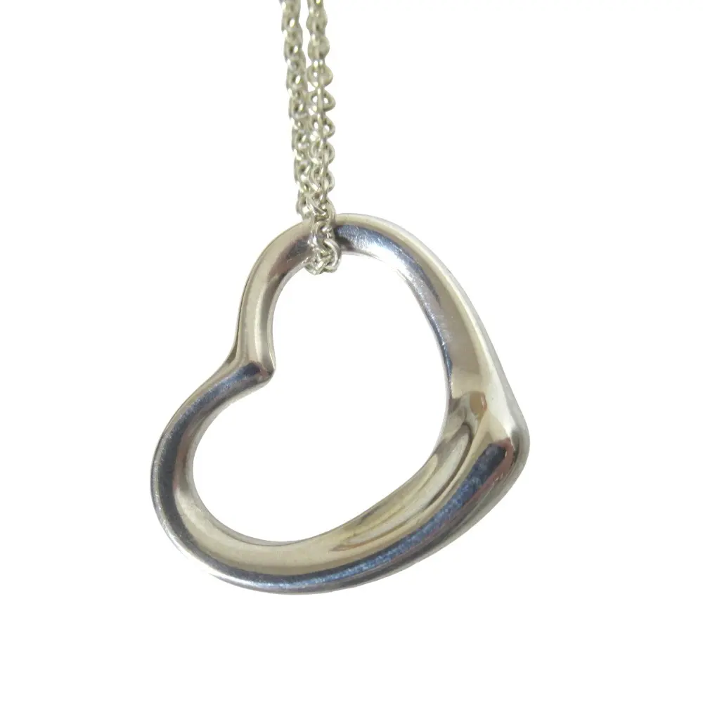 Pre-owned Tiffany & Co. Sterling Silver 925 (Ag925) Small Leather Goods Tiffany&Co Elsa Peretti Open Heart Silver Necklace