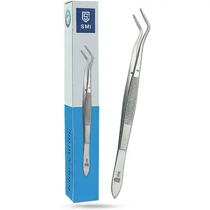 16cm Precision Tweezers Curved Professional Tweezers Industrial Hobby Tweezers Stainless Steel DIY Serrated Tip