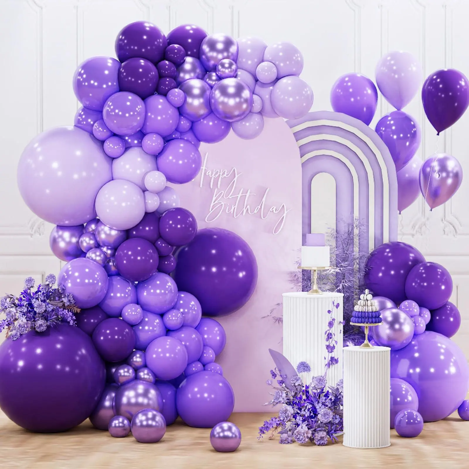 PartyWoo Round Purple Balloon Arch Kit, 142pcs 18/12/10/5" Mix Sizes - Royal, Light, Pastel, Metallic Lilac Decor, Princess Theme Ready for Parties, Baby Shower Graduation Supplies