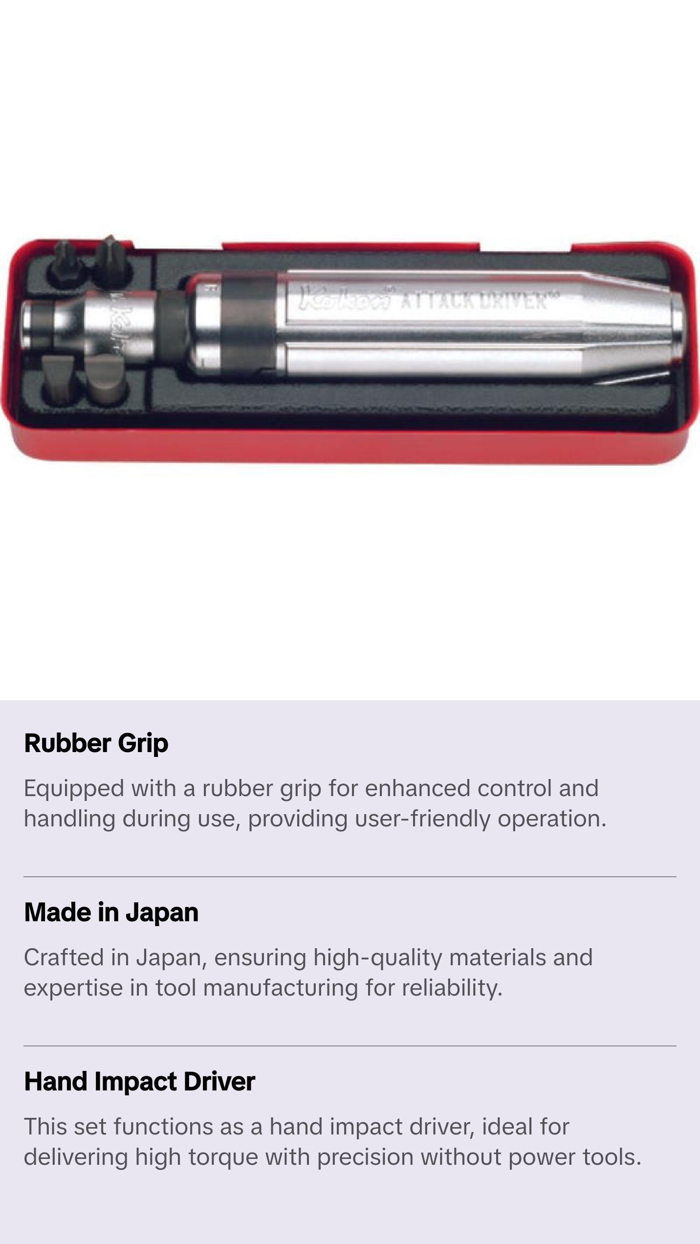 Koken AN318A 3/8 Inch Sq. Dr. Attack Driver Set Rubber Grip 6 Pieces