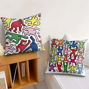 K-KEITH H-HARING brand Cushion Cover Soft Short Plush Fabric Double-Sided Print Organic Breathable Sofa Pillow Case, Home Machine Washable in Perfect for Home Decor Warm Winter Home Child Gift