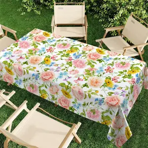 Rectangular Tablecloth Spring Summer Watercolor Rose Butterfly Pattern, Home Kitchen Living Room Decor, Wedding Party Garden Outdoor Picnic Cloth, Picnic Table Cover