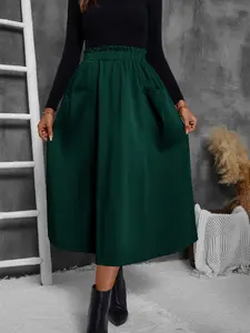 Women's A-Line Umbrella Skirt, Elastic Waist with Ruffle Hem, Mid-Length Dress, Stylish and Comfortable, Perfect for Daily Wear