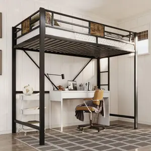 Allewie Metal Twin Loft Bed Frame With Stairs Full-Length Guardrail Space Saving No Box Spring Needed Noise Free Black
