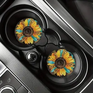 Sunflower Pattern Car Coaster, Round Anti-slip Car Cup Holder Coaster, Decorative Car Cup Holder Pad, Universal Car Accessories for Women & Men, Decoration