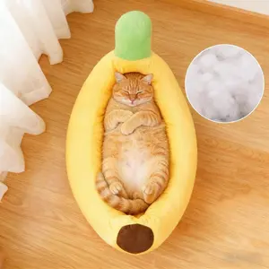 Banana Boat Pillow Detachable and Washable Fruit Pillow Universal Design Comfort Fluffy Plush Pet Pillow Bed Kennel Pad Machine Washable Pet Sleeping Mat
