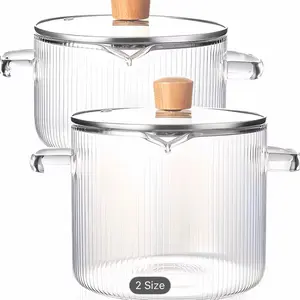 Stovetop Safe, Dishwasher Safe & Heat-Resistant Borosilicate Glass Cookware - Shatterproof Non-Toxic Glass Pots and Pans for Soups, Milk, Baby Food, Noodles - Induction Compatible, Oven Safe, Durable & Easy-Clean Kitchen Cookware for Home & Professi