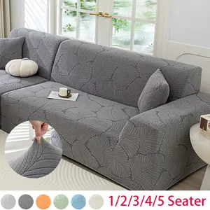 Stretchy L-Shaped Sofa Cover Leaf Pattern Elastic Sofa Cover Imperial Chair Protector Washable Sofa Slipcover Non-Slip Sofa Protection Fits 1/2/3/4 Seater All Seasons